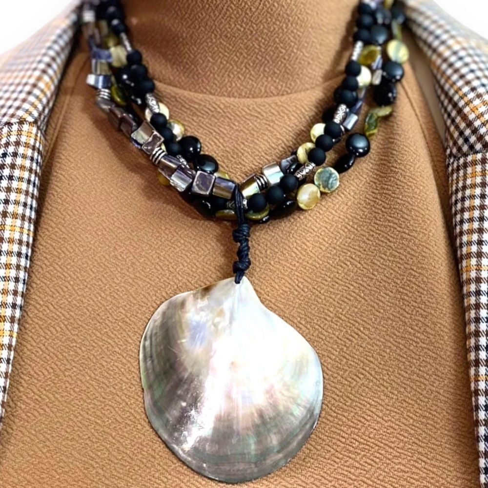 Brown Multilayered Beads Stones Mother Pearl Sea Shell Statement Choker Necklace